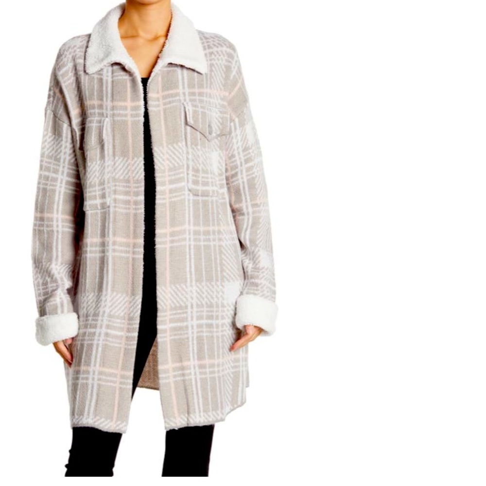 NWT By Design Mimi Plaid Faux Shearling Sweater Jacket